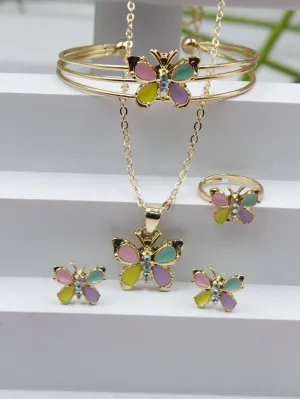 5pcs Colorful Butterfly Pendant Jewelry Set With Oil Drop Effect Jewelry Set