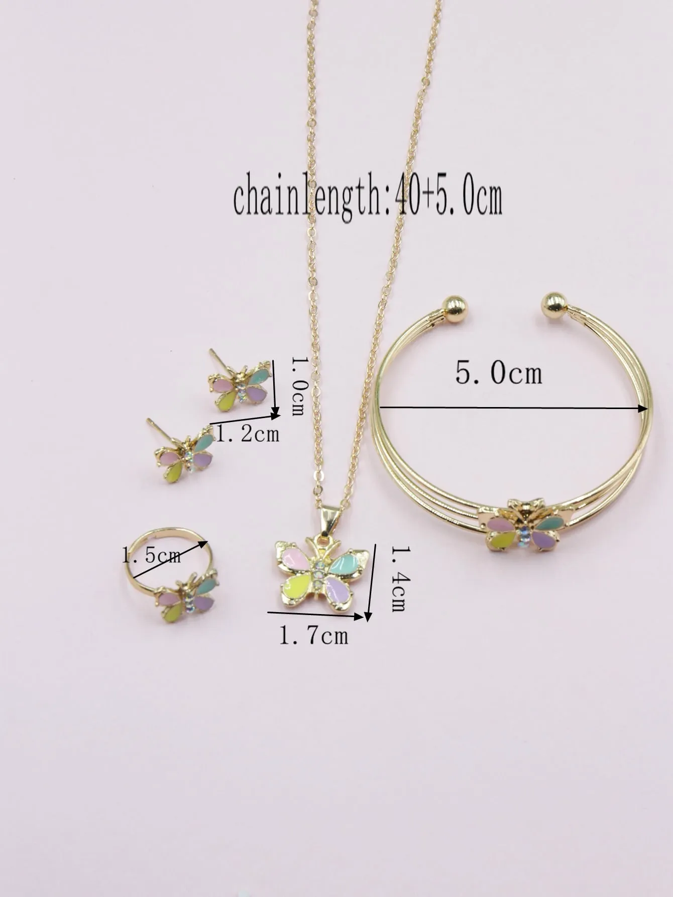 5pcs Colorful Butterfly Pendant Jewelry Set With Oil Drop Effect Jewelry Set