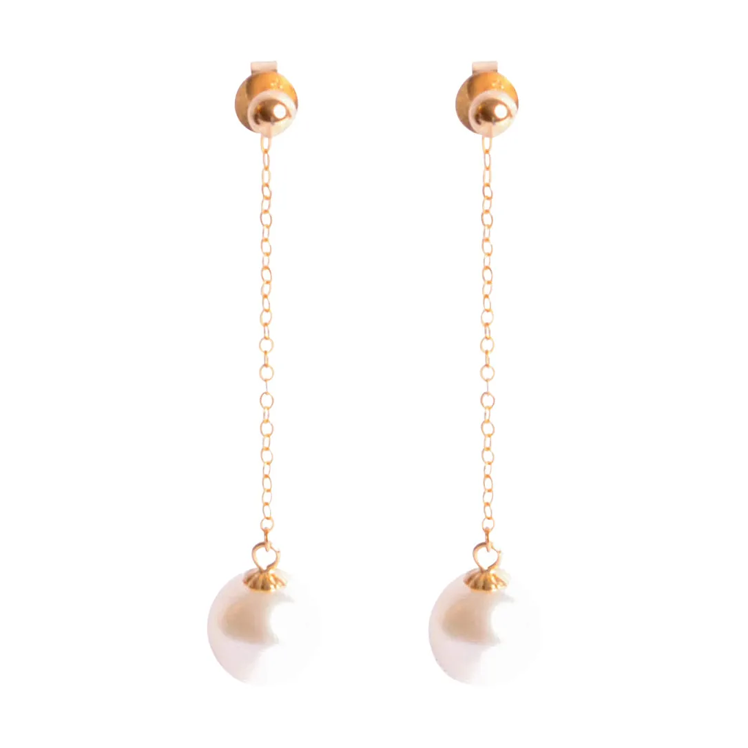 8 mm White Pearl Gold Earrings