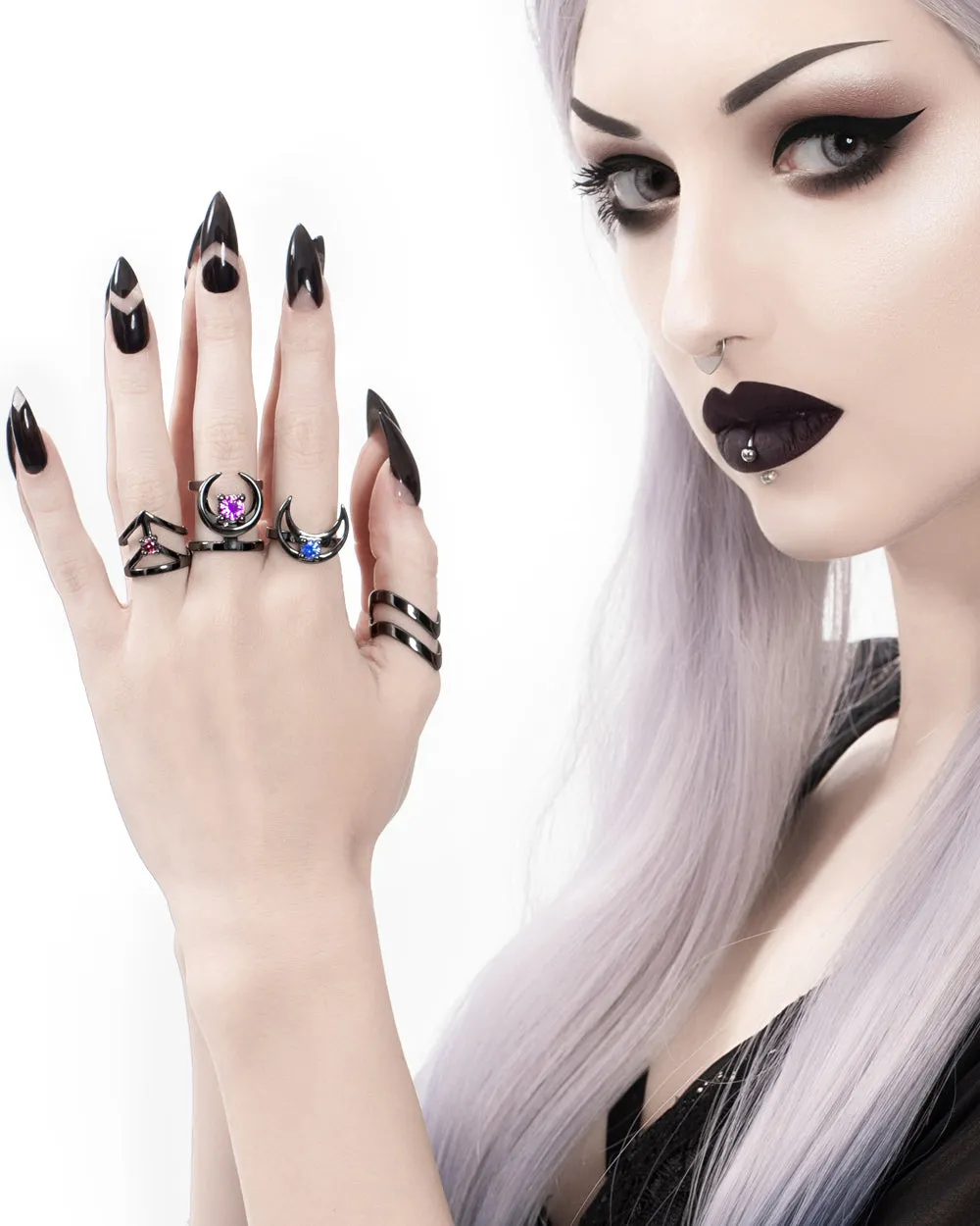 Affection Black Silver Midi Ring US2 to US6