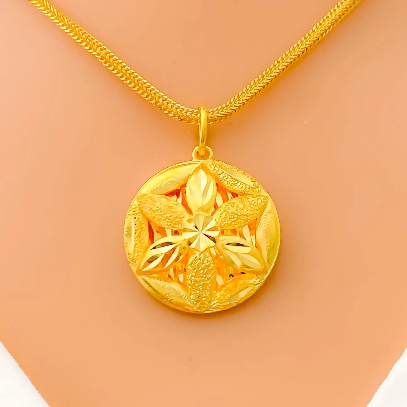 Alternating Textured Flower 22k Gold Pendant