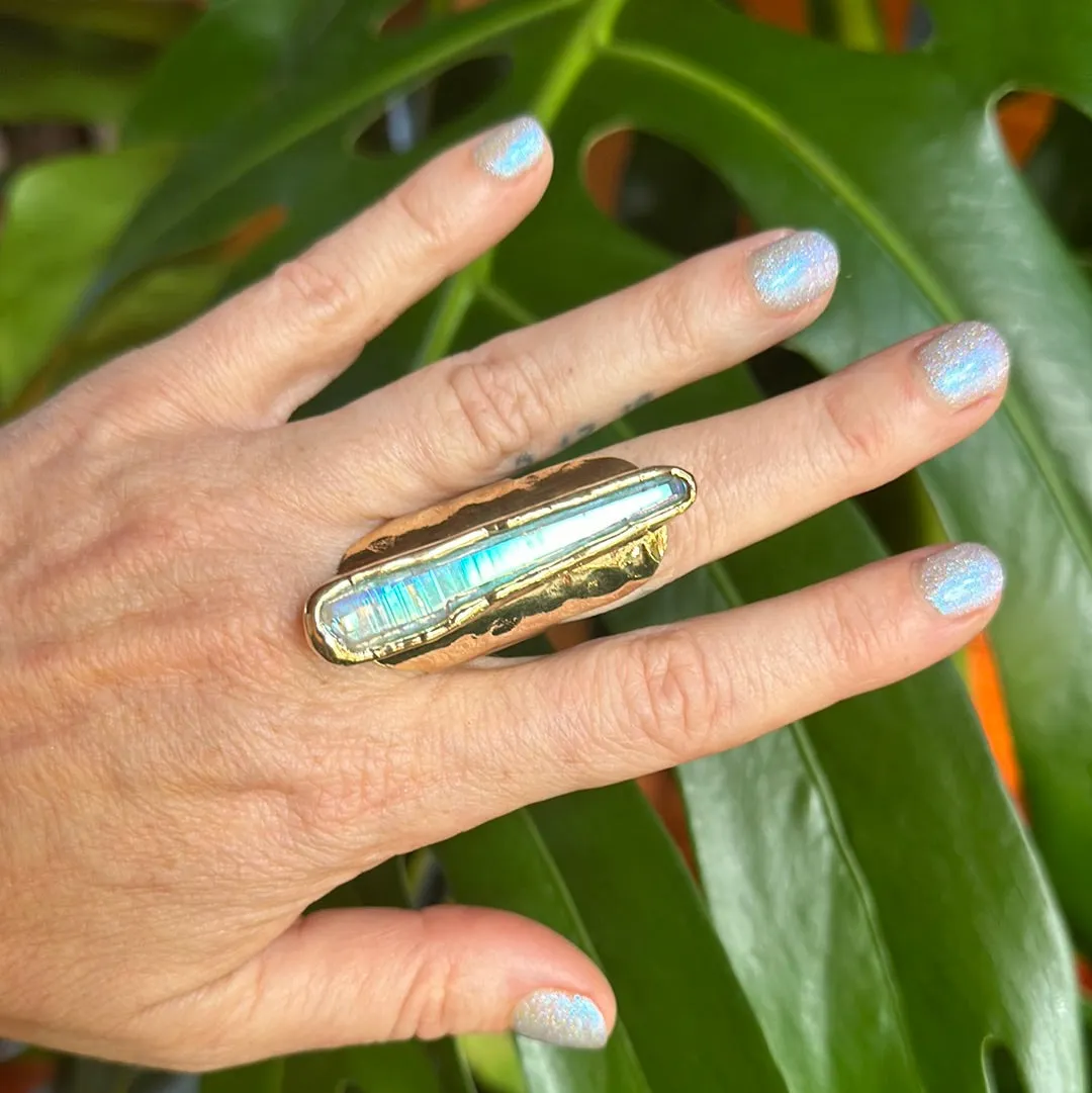 Angel Aura Lemurian Quartz Ring #22