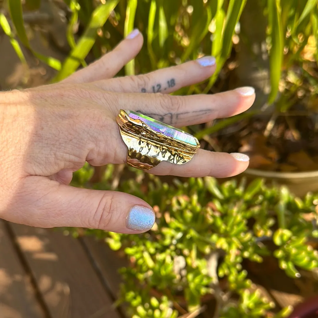 Angel Aura Lemurian Quartz Ring #32