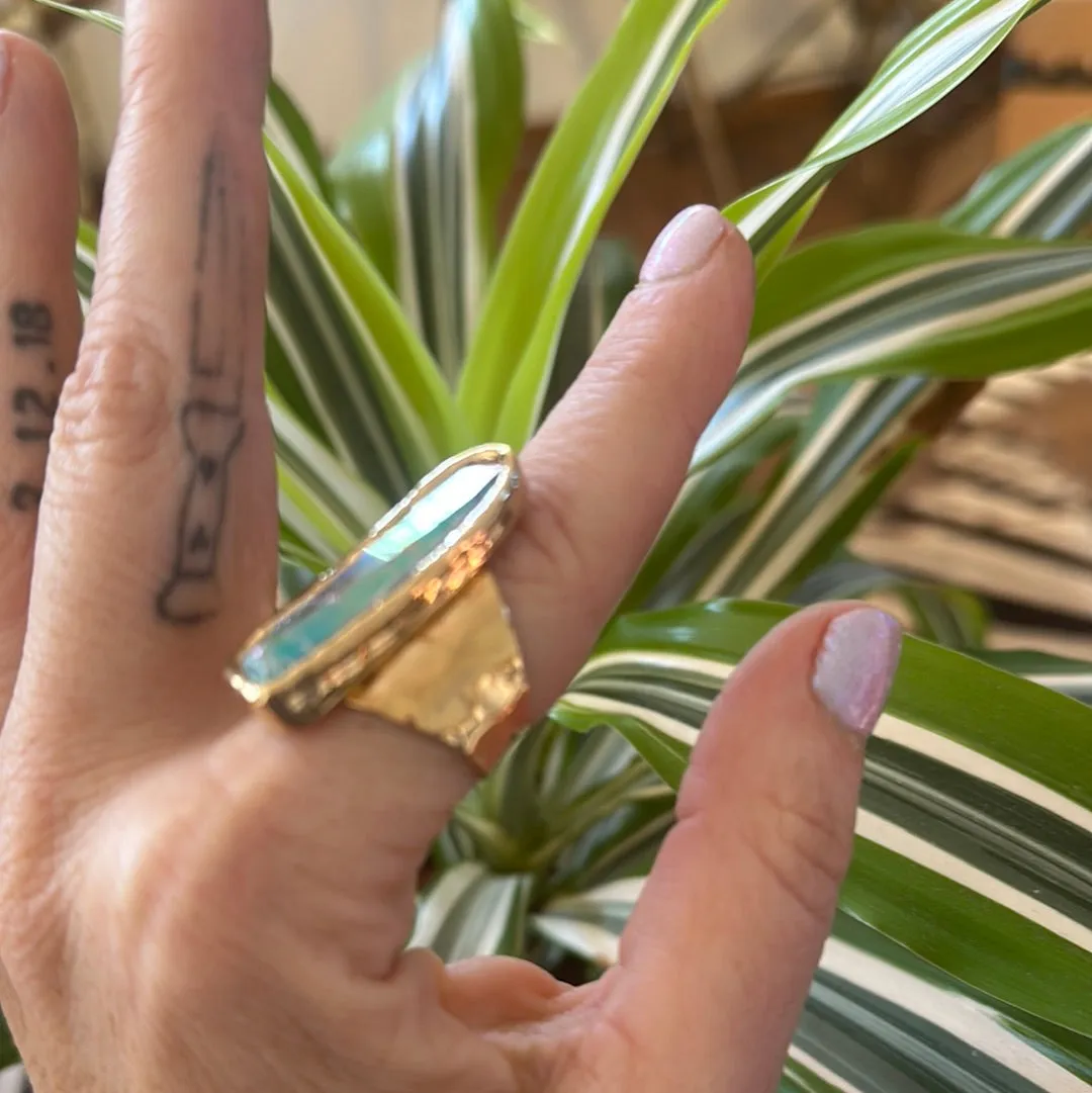 Angel Aura Lemurian Quartz Ring #35