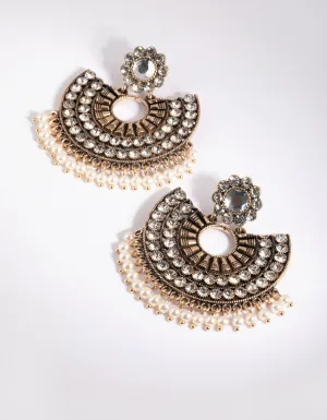 Antique Gold Diamante & Pearl Chandbali Earrings