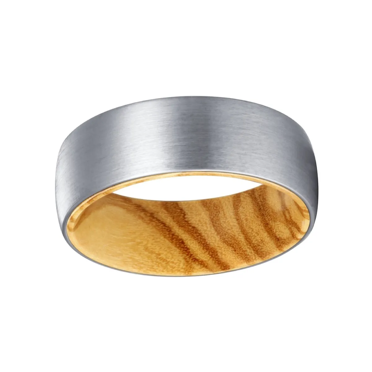 ARBOR | Olive Wood, Silver Tungsten Ring, Brushed, Domed