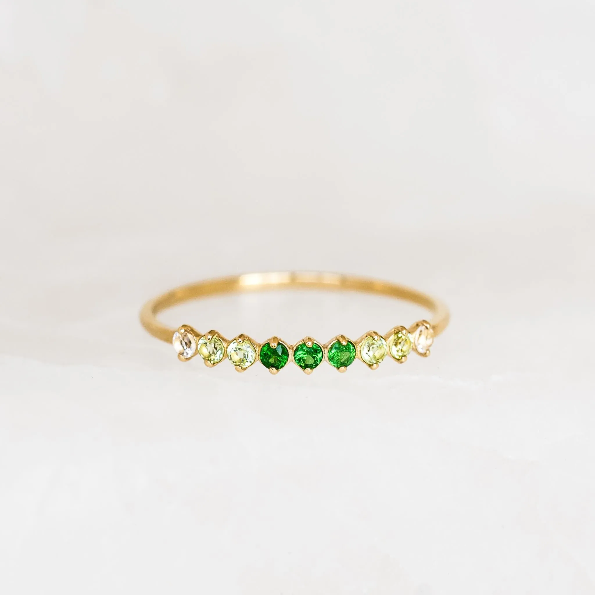 August Birthstone Ring 14k Gold - Ombre Tsavorite