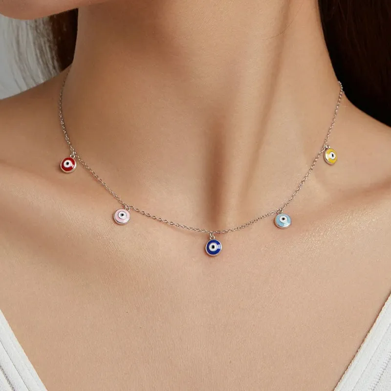 Authentic 925 Sterling Silver Colorful Guardian Eye Necklace Multiple Devil Eyes Neck Chain for Women Fine Jewelry