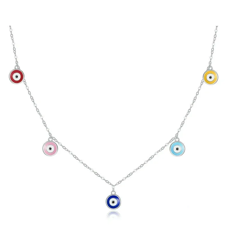 Authentic 925 Sterling Silver Colorful Guardian Eye Necklace Multiple Devil Eyes Neck Chain for Women Fine Jewelry