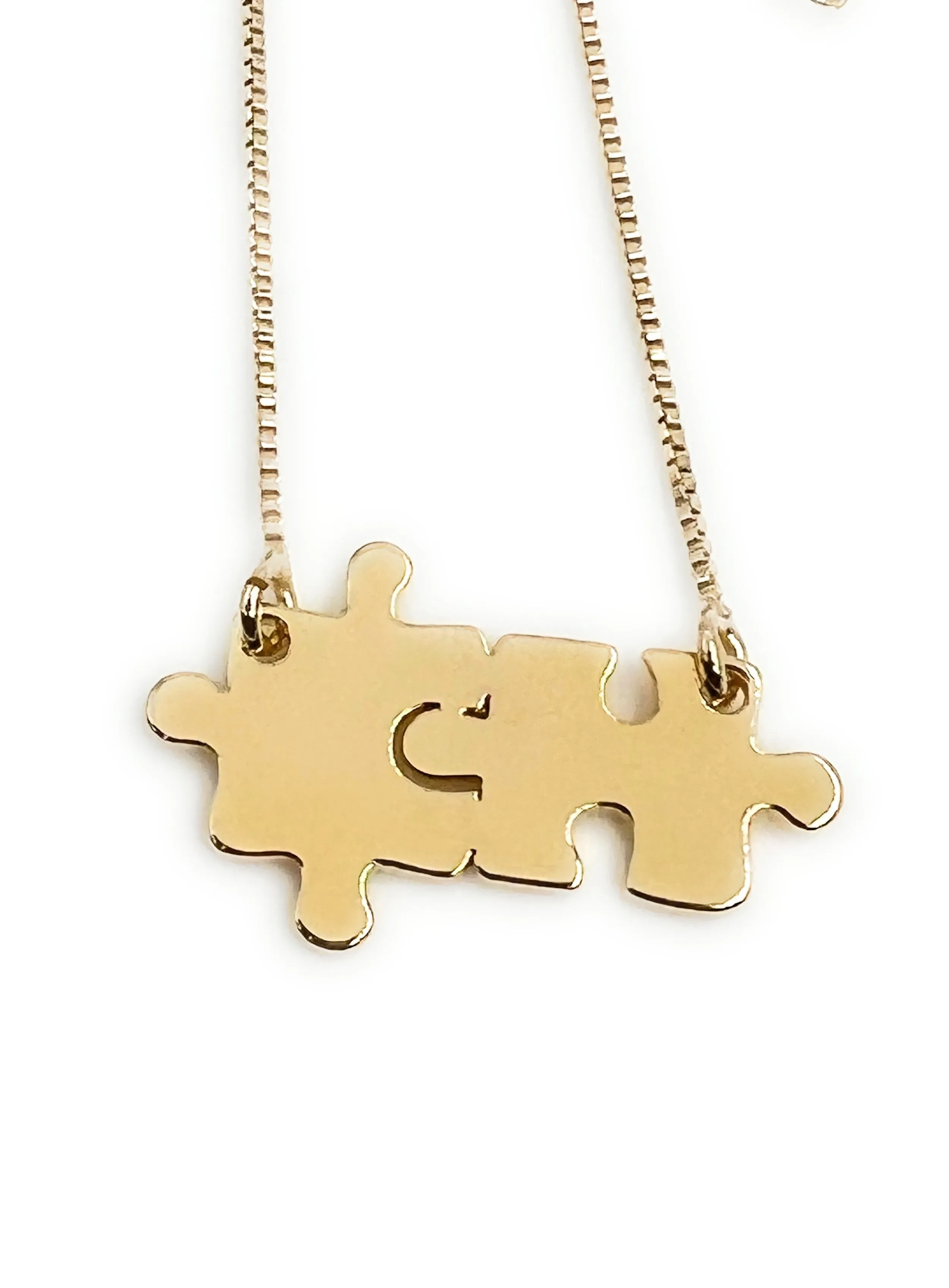 Autism Symbol Puzzle Piece Gold Necklace