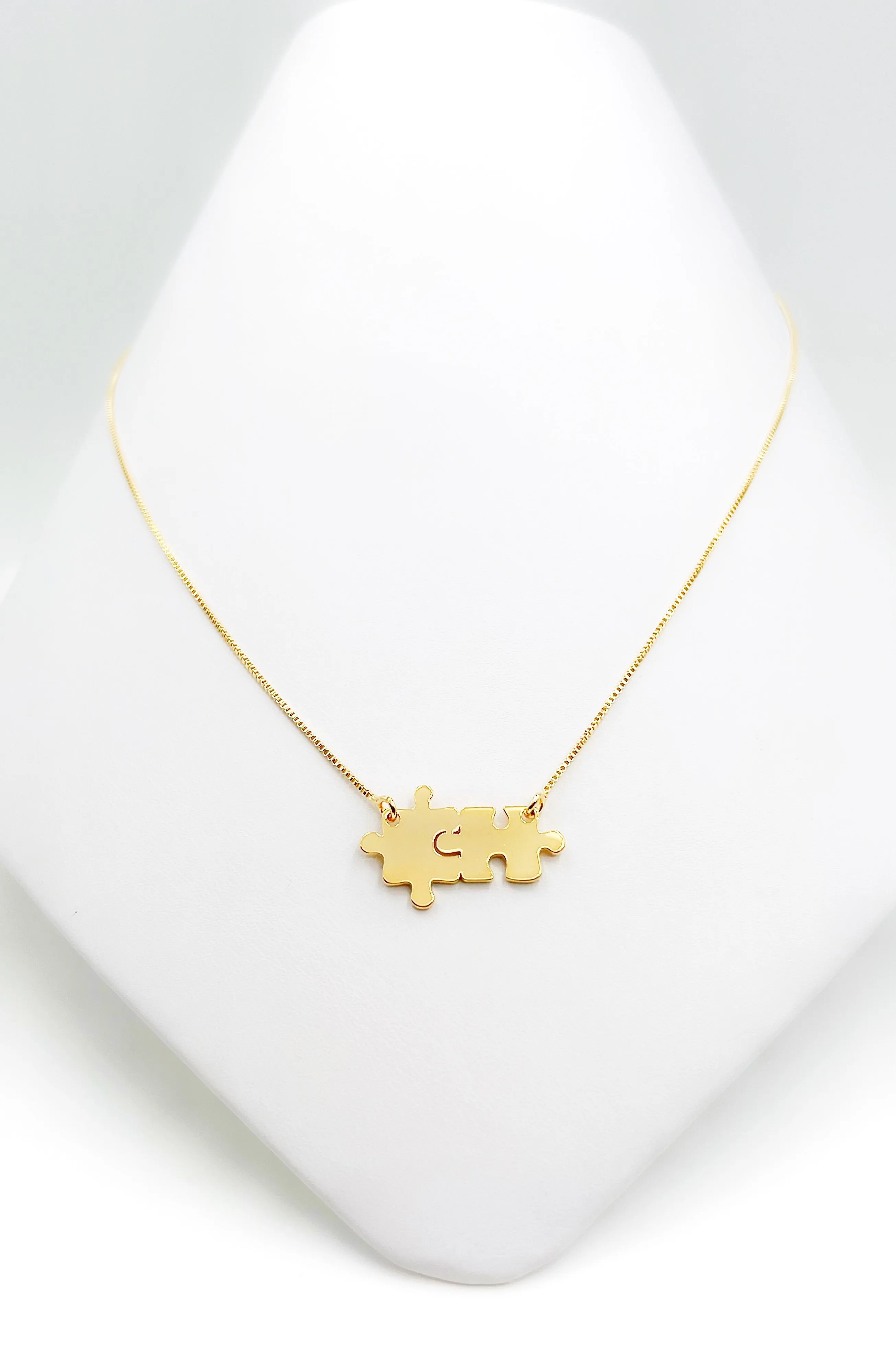 Autism Symbol Puzzle Piece Gold Necklace