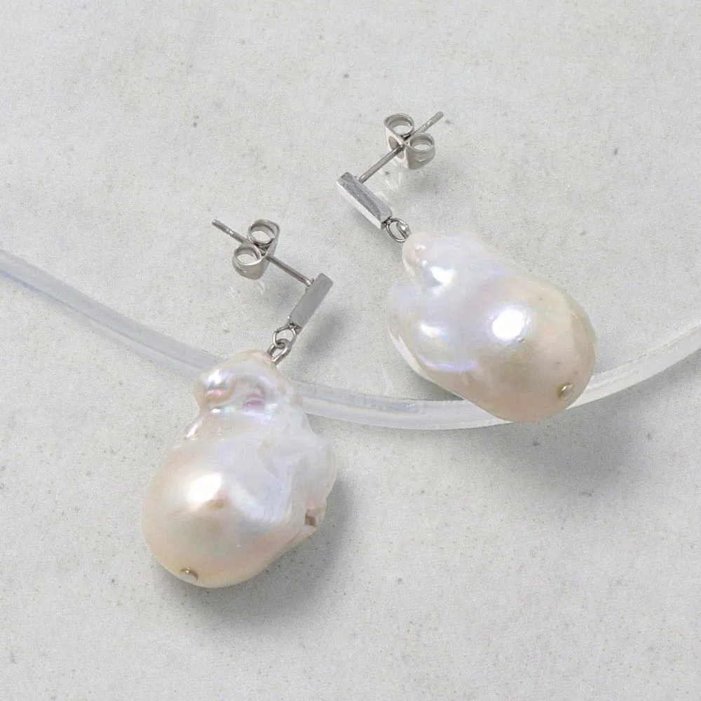 Baroque Pearl Drop Silver Tone Earrings