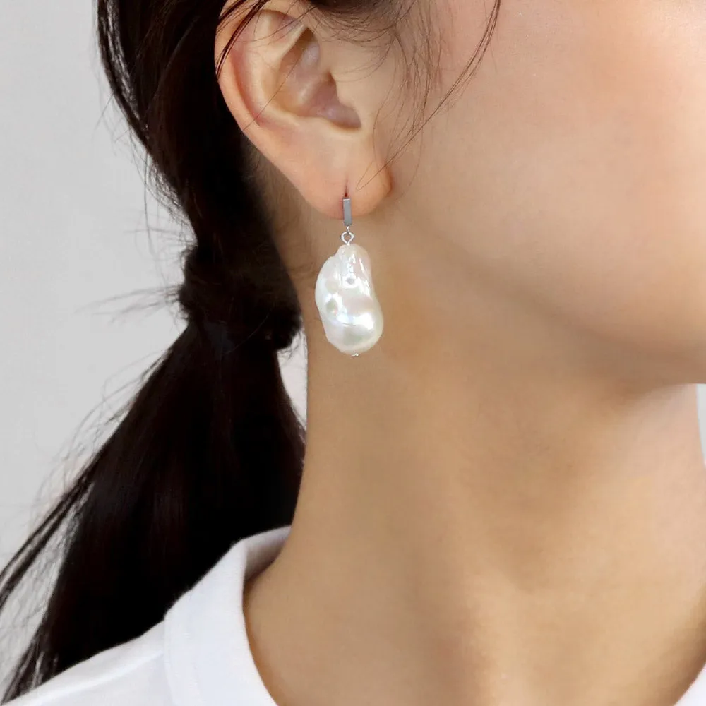 Baroque Pearl Drop Silver Tone Earrings