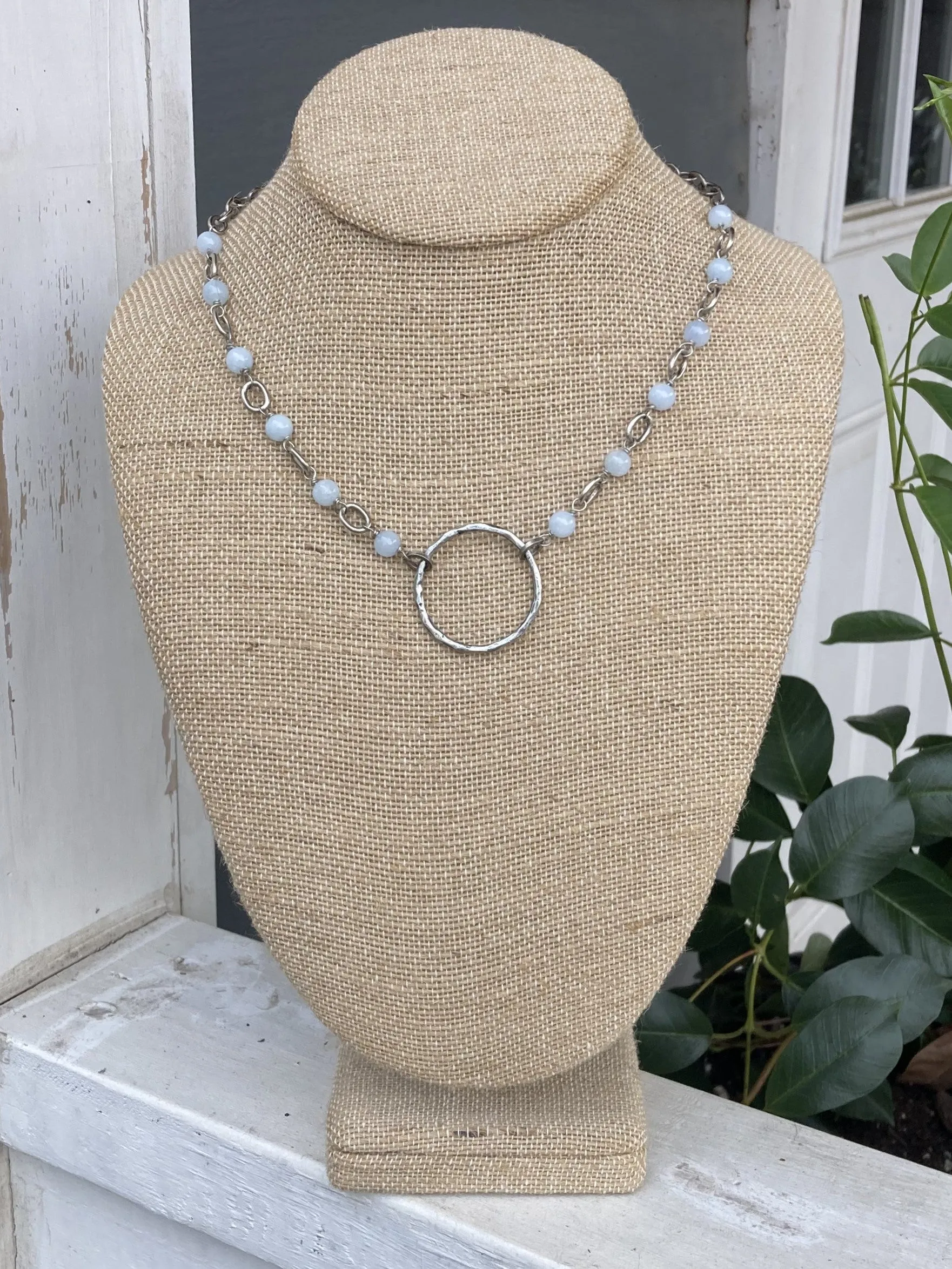 Beaded Necklace with Hammered Circle Pendant