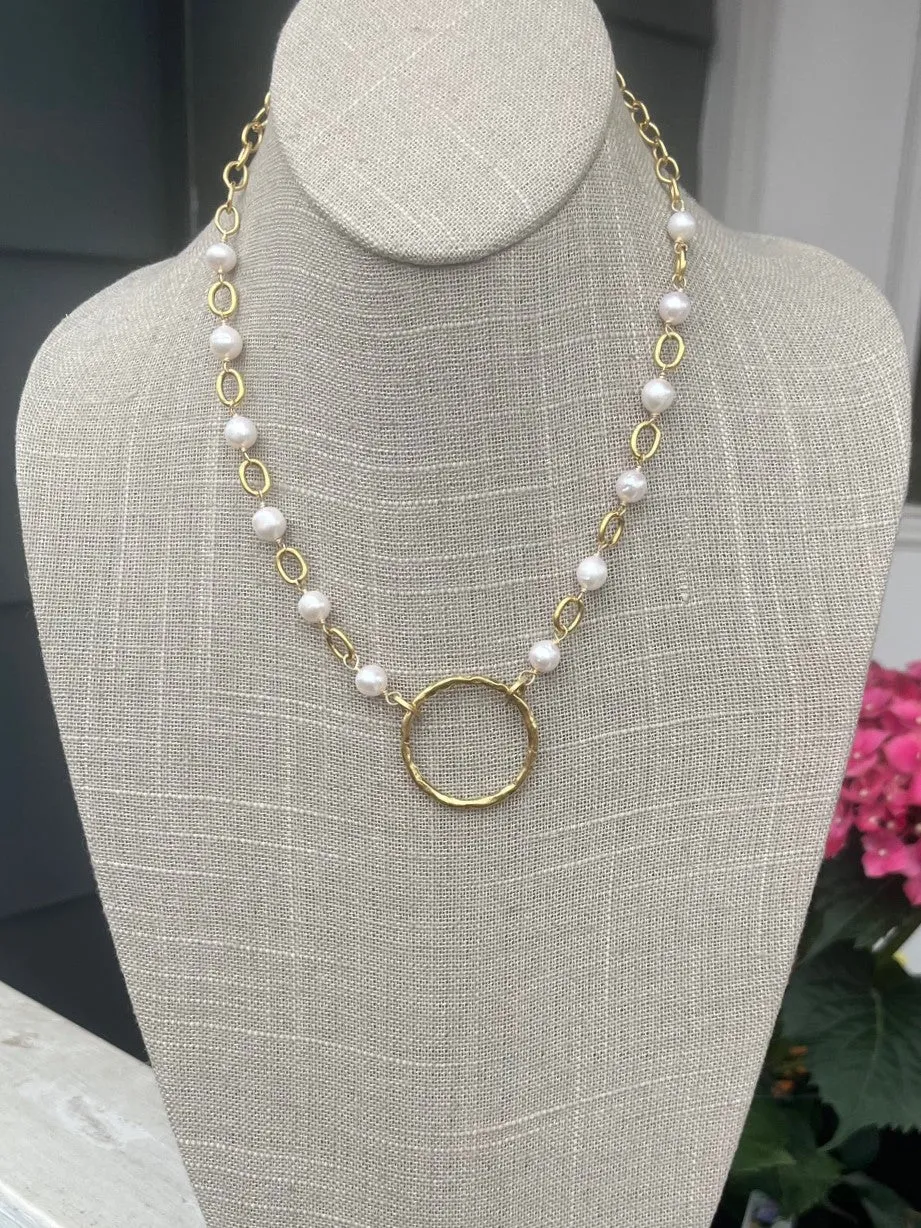 Beaded Necklace with Hammered Circle Pendant