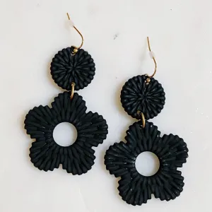 Black Daisy Drop Earrings