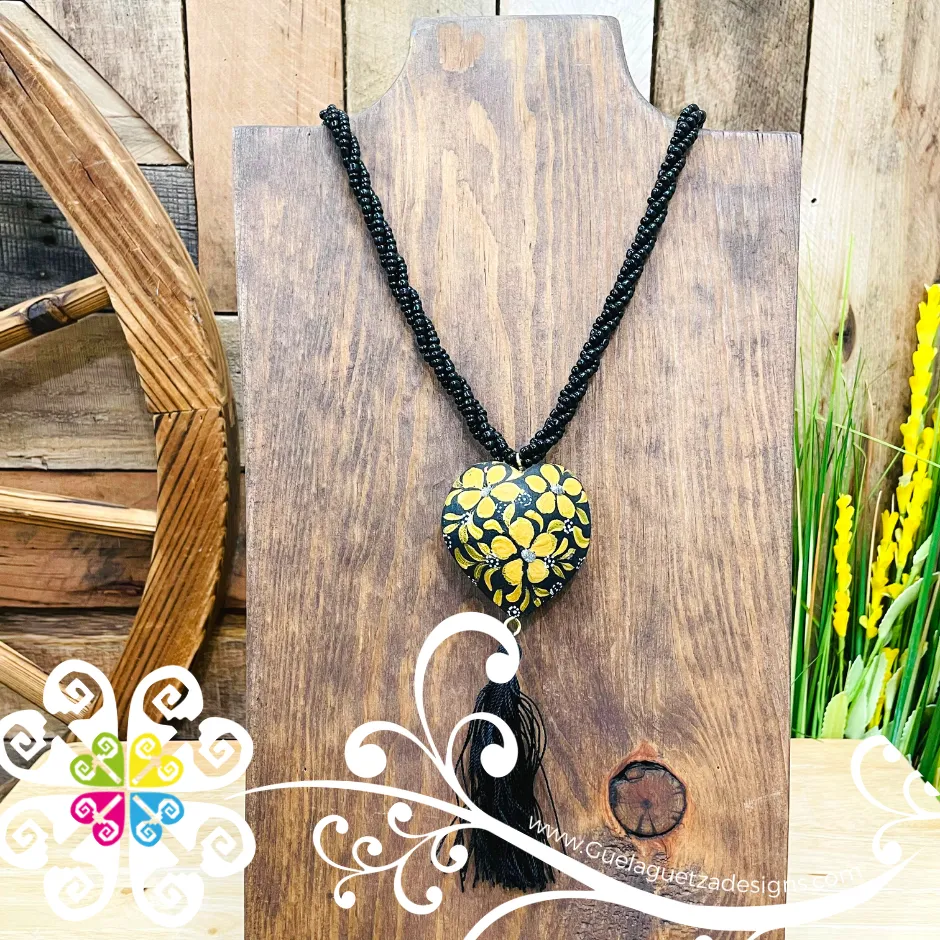 Black with Gold Yoselin Heart Necklace - Artisan Necklace