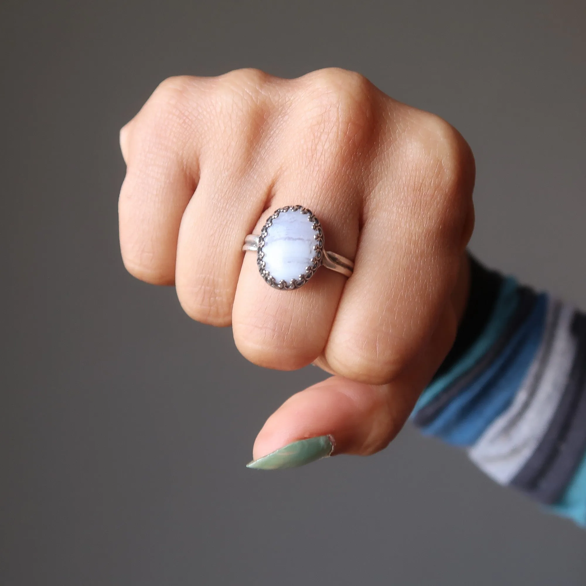 Blue Lace Agate Ring Joy Sterling Silver Adjustable