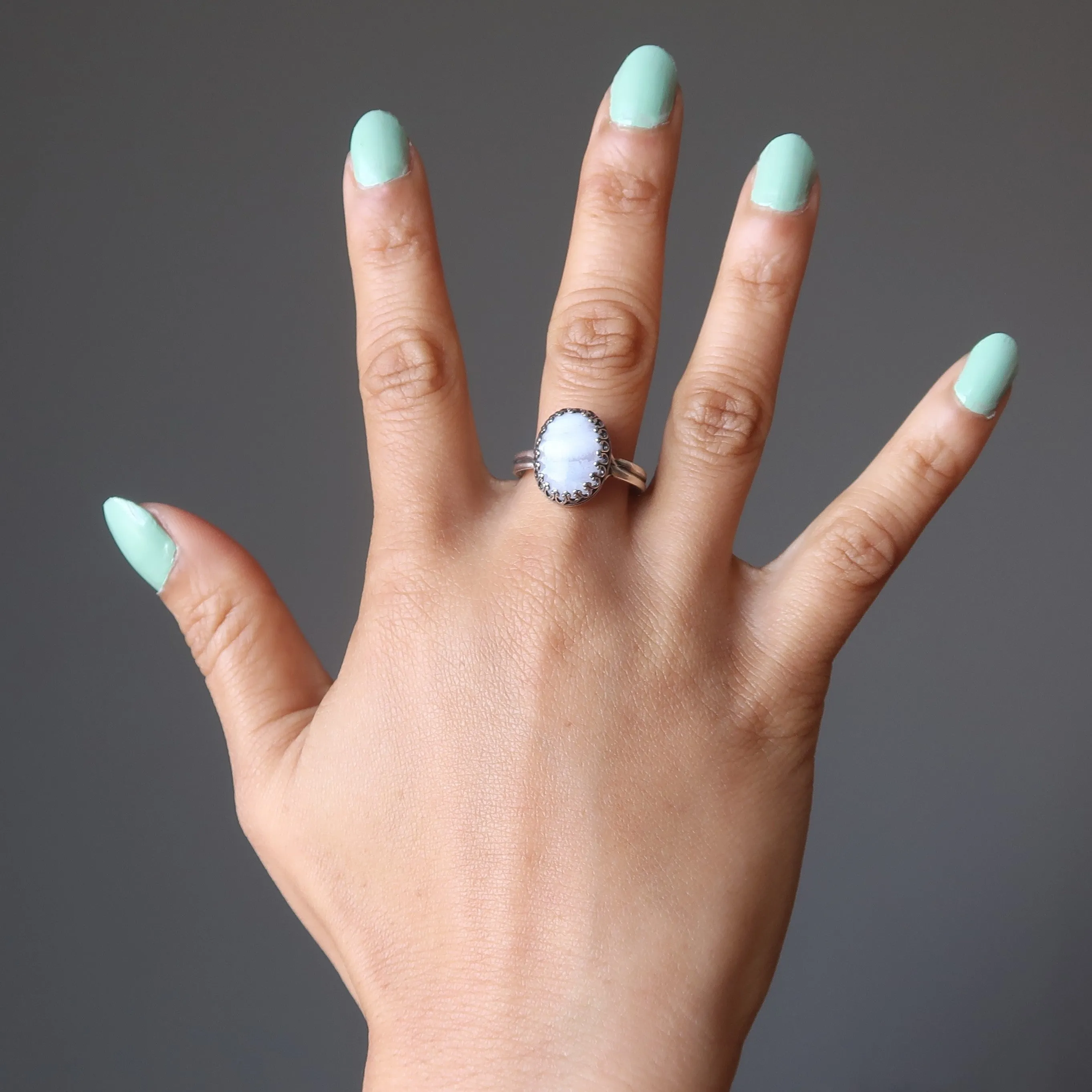 Blue Lace Agate Ring Joy Sterling Silver Adjustable