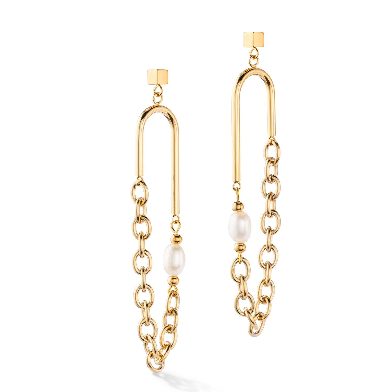 Boho earrings freshwater pearls gold & white