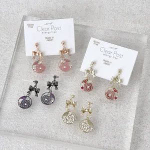 Bow and Rose Plastic Earrings