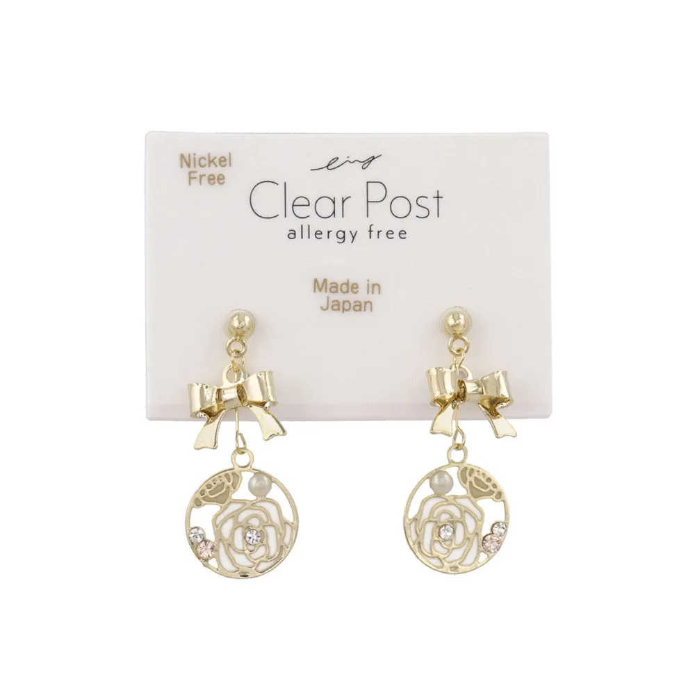 Bow and Rose Plastic Earrings