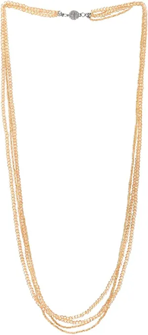 Champagne Gold Long Statement Necklace Multi-Strand Chains with Crystal Beads Charms Pendant