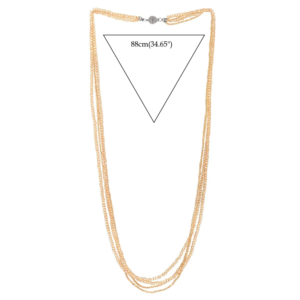 Champagne Gold Long Statement Necklace Multi-Strand Chains with Crystal Beads Charms Pendant