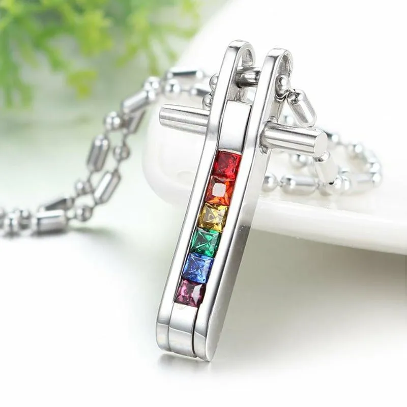 Channel Set Rainbow Rhinestone Charm with 22in Chain