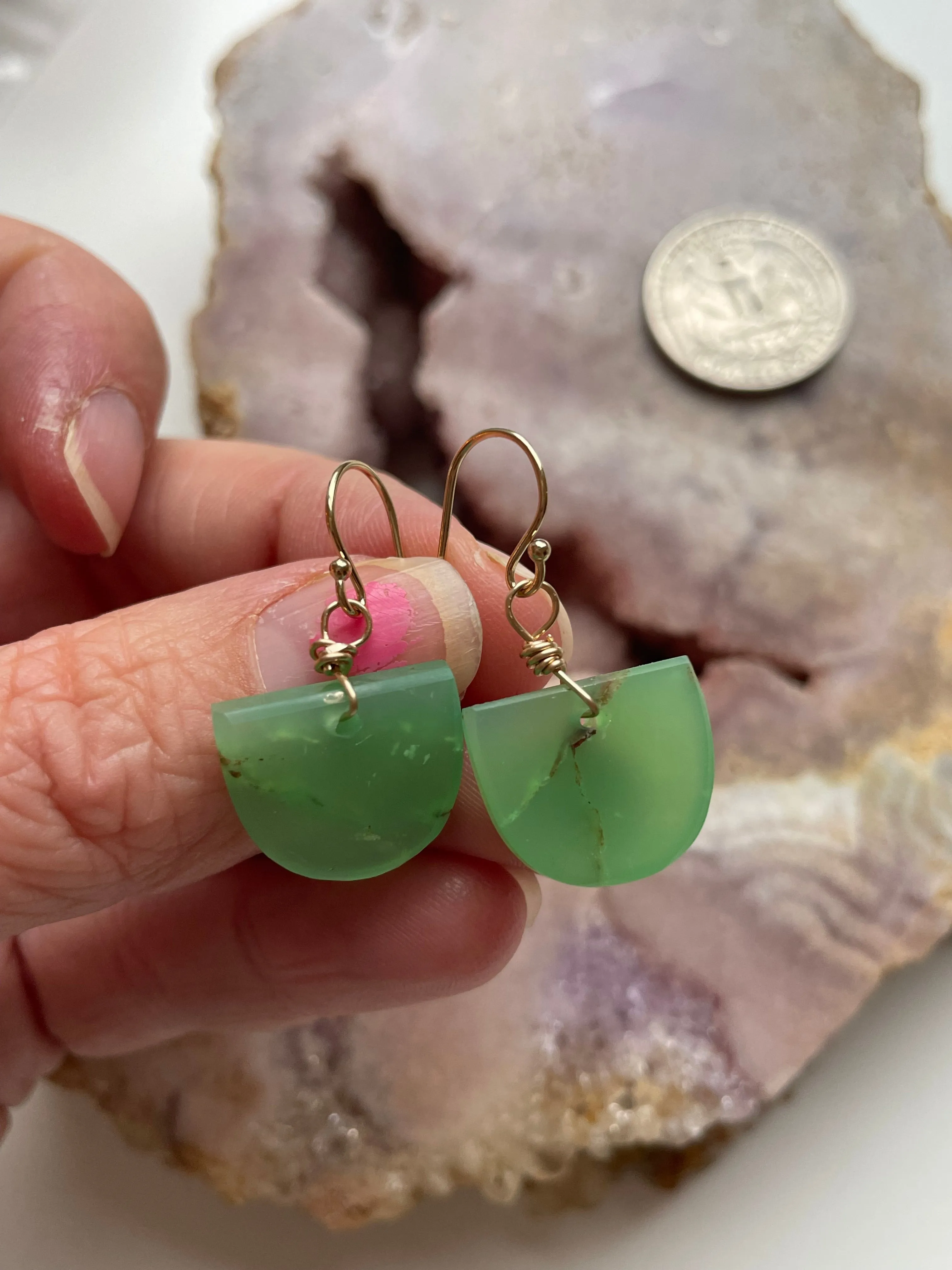 Chrysoprase Dainty Earrings Gold Fill