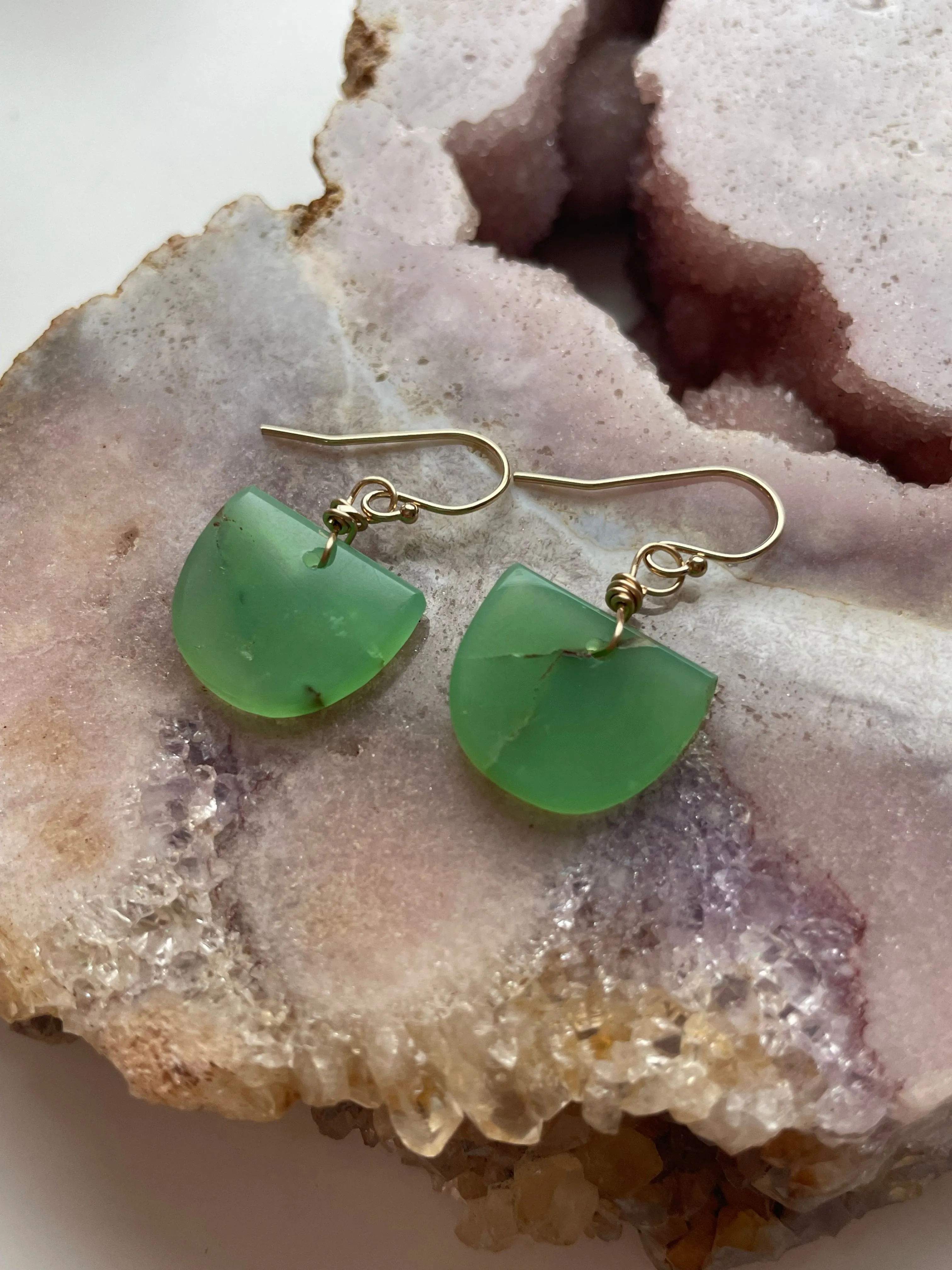 Chrysoprase Dainty Earrings Gold Fill