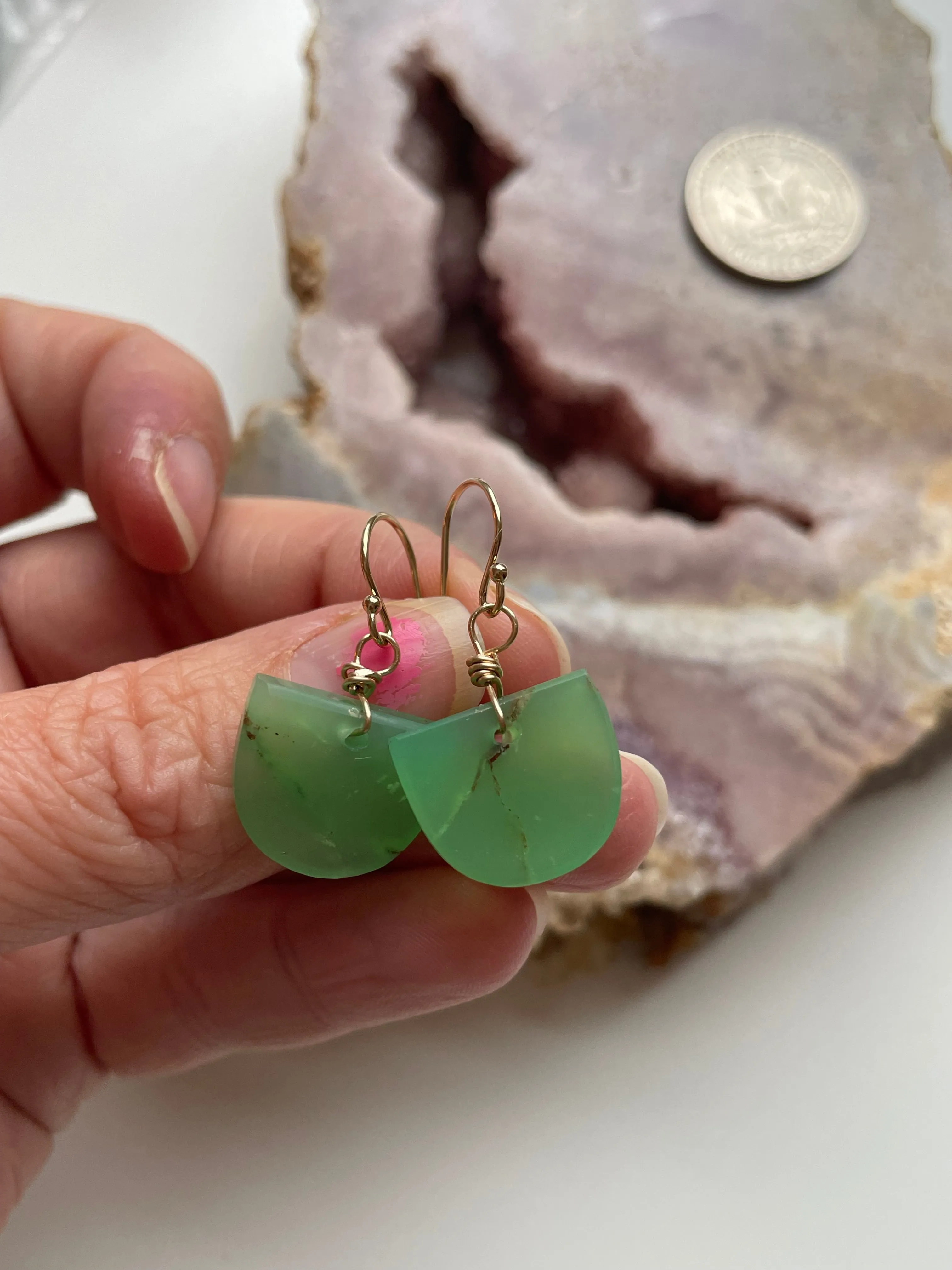 Chrysoprase Dainty Earrings Gold Fill