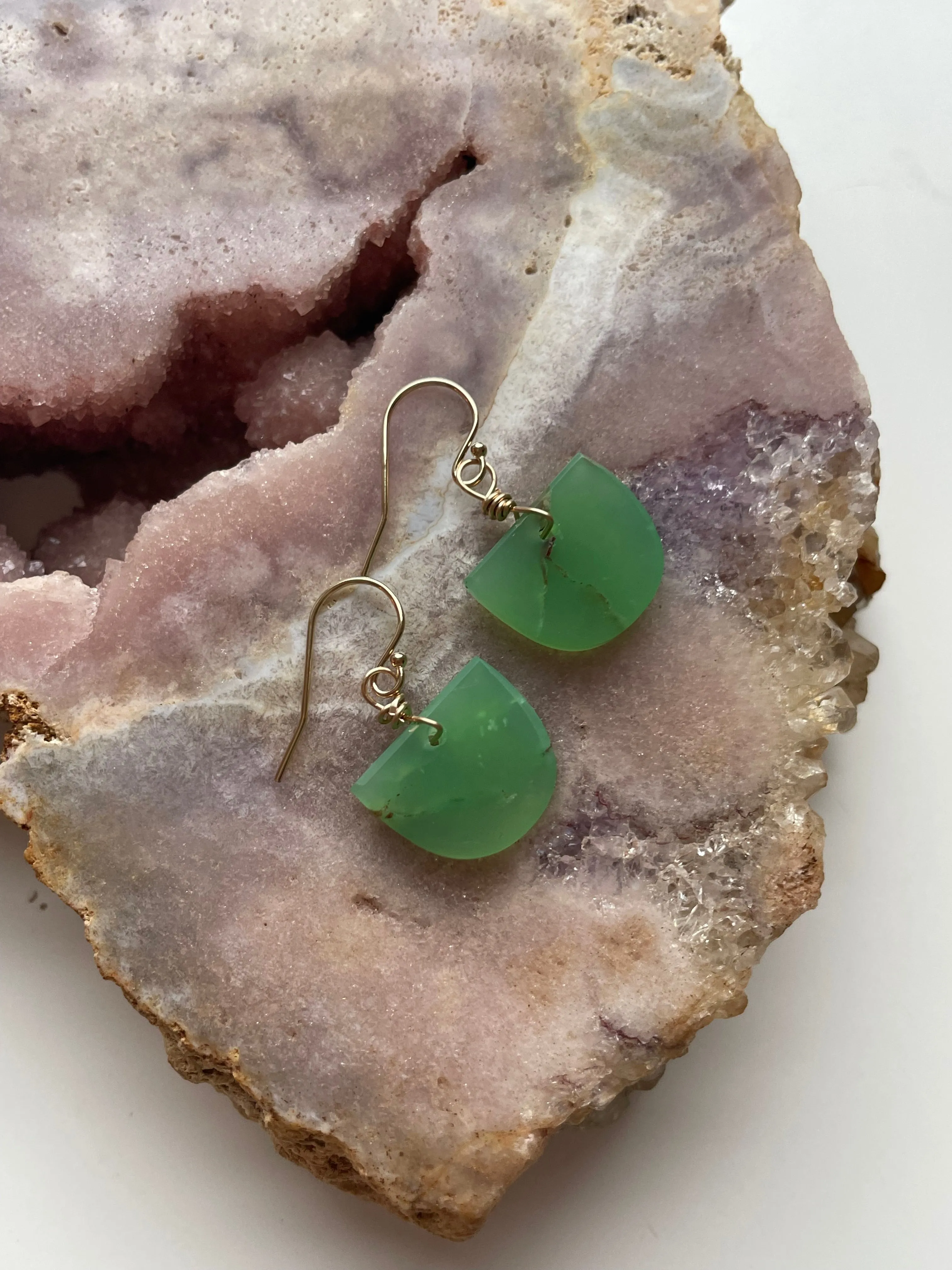 Chrysoprase Dainty Earrings Gold Fill