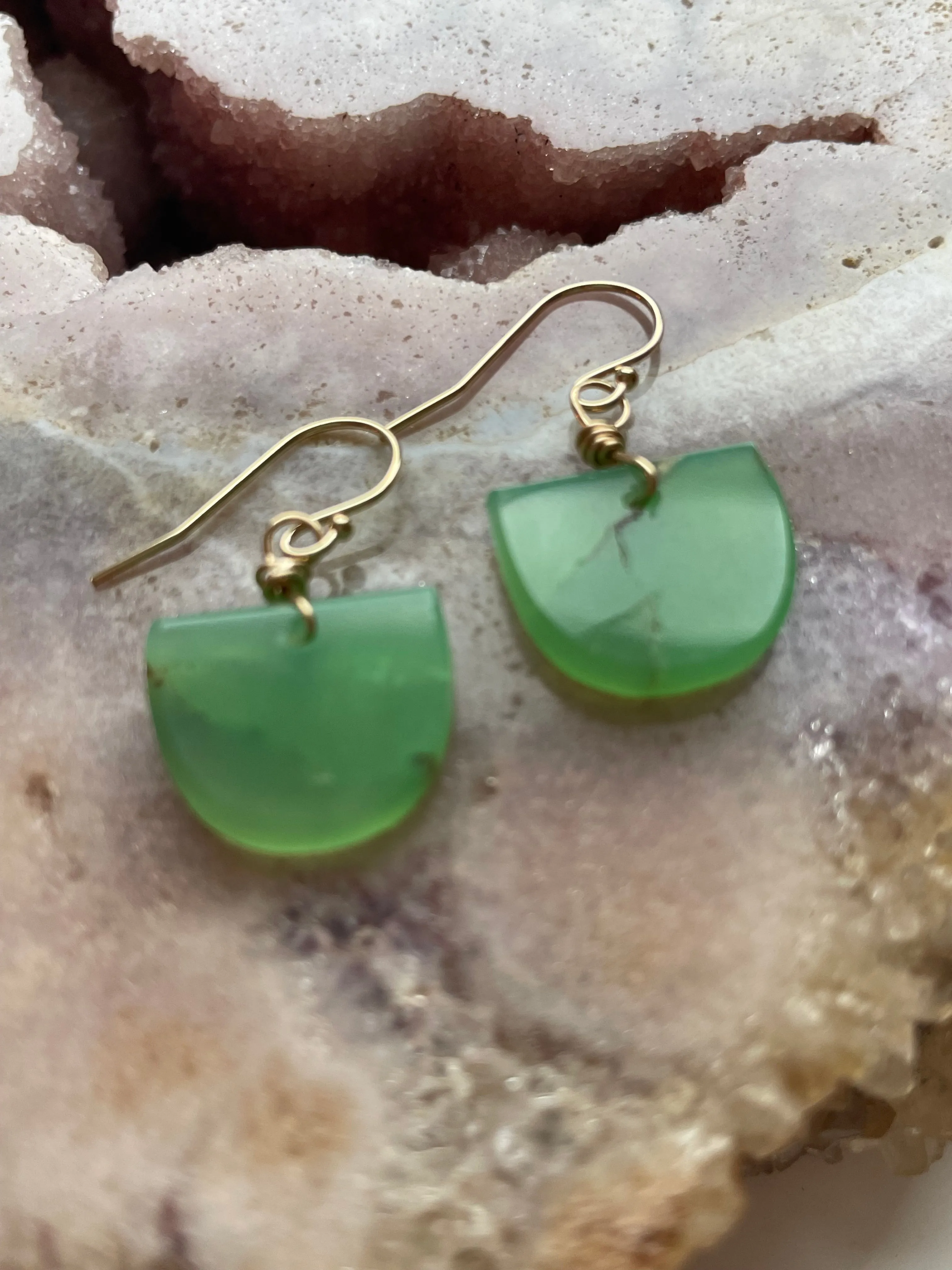 Chrysoprase Dainty Earrings Gold Fill