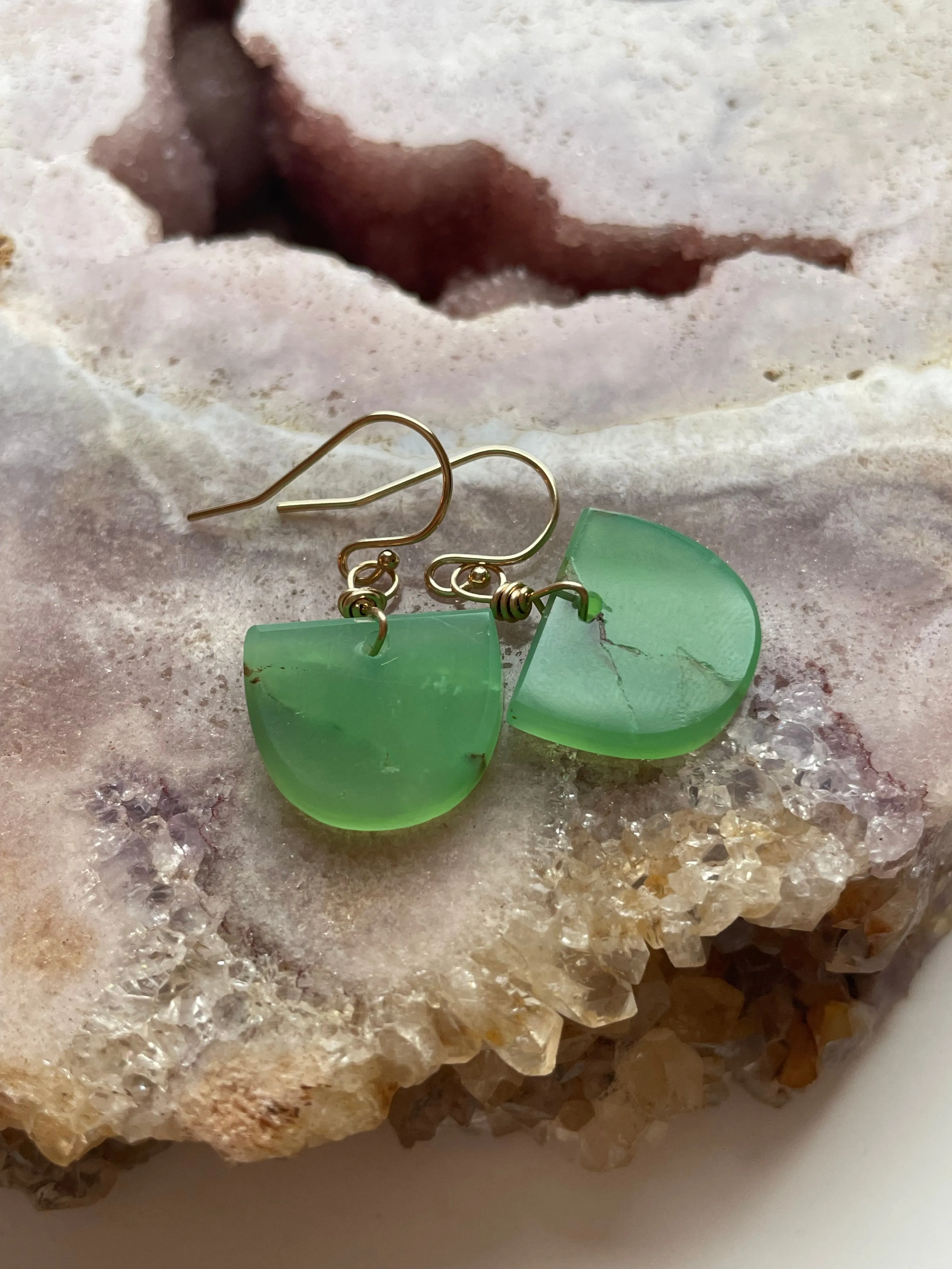 Chrysoprase Dainty Earrings Gold Fill