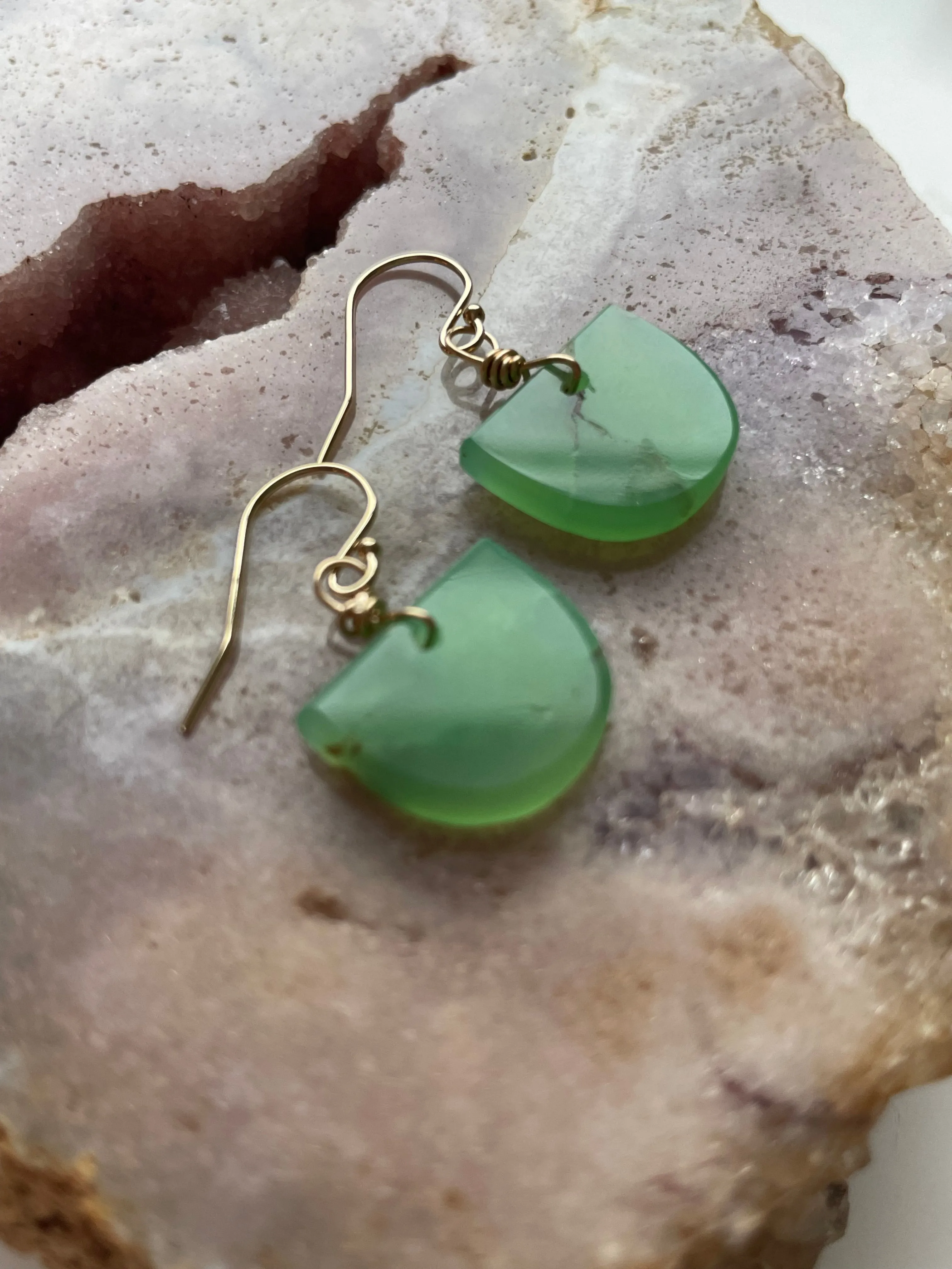 Chrysoprase Dainty Earrings Gold Fill