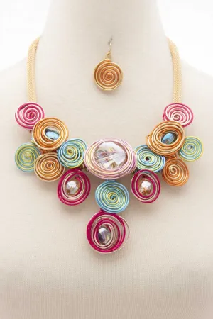 Chunky Colorful Swirl Bead Necklace