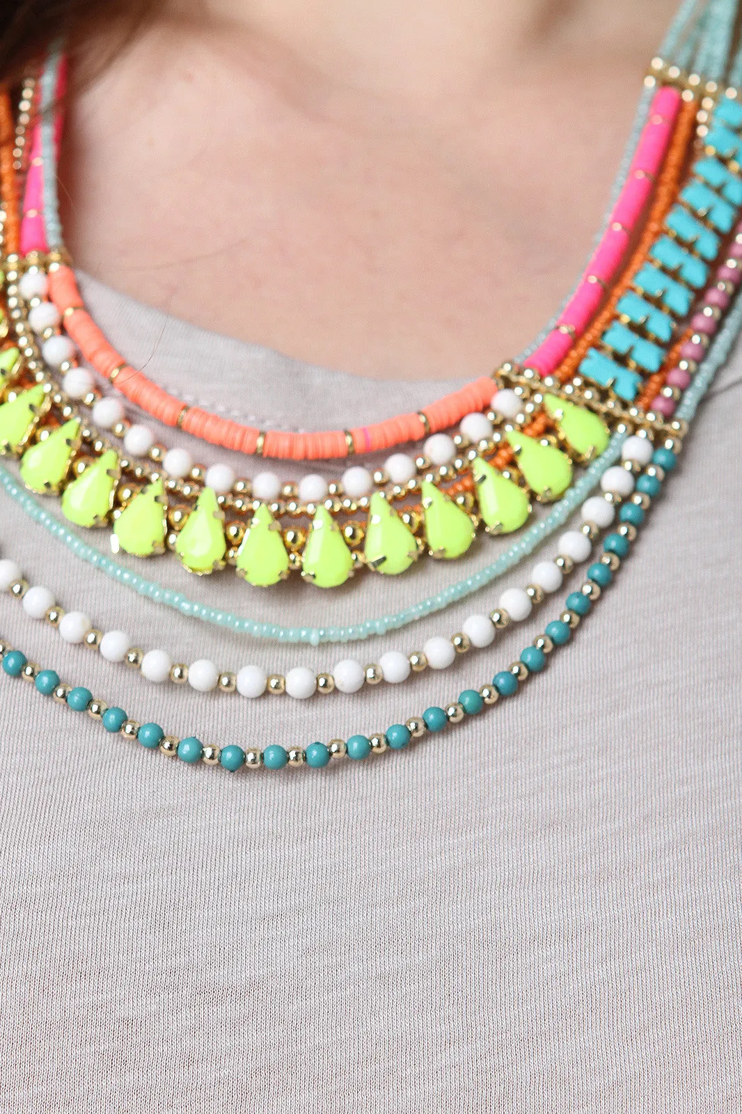 Colorful Beaded Rhinestone Layered Necklace