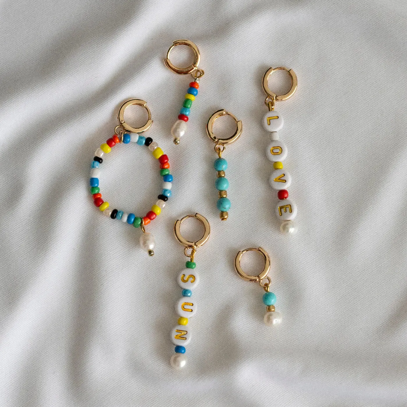 Colorful Beads with Pearl Hoop Earring