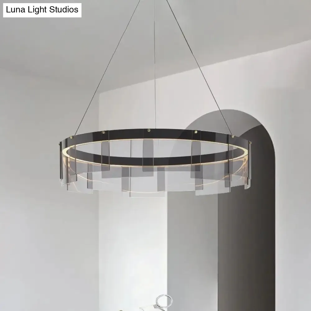 Contemporary LED Black Glass Panel Pendant Light Fixture with White/Warm Lighting – Ceiling Suspension Lamp