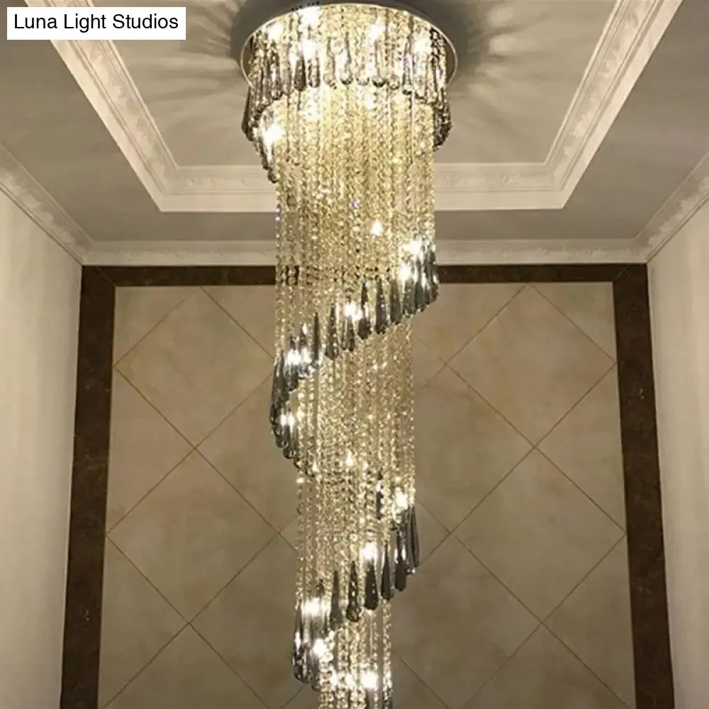 Contemporary Spiral LED Crystal Ceiling Light Pendant in Stainless Steel - Ideal for Living Room Décor