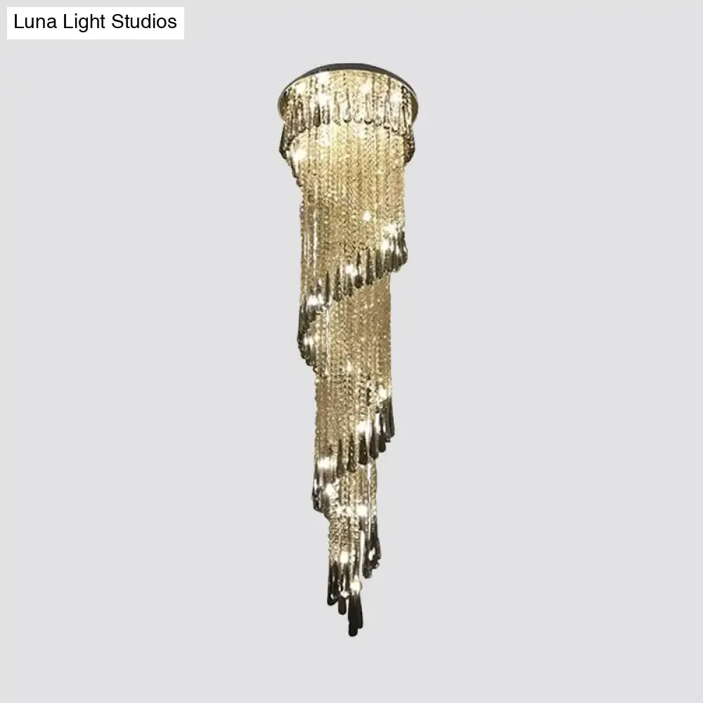 Contemporary Spiral LED Crystal Ceiling Light Pendant in Stainless Steel - Ideal for Living Room Décor