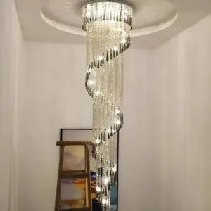 Contemporary Spiral LED Crystal Ceiling Light Pendant in Stainless Steel - Ideal for Living Room Décor