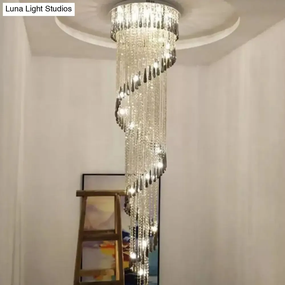 Contemporary Spiral LED Crystal Ceiling Light Pendant in Stainless Steel - Ideal for Living Room Décor