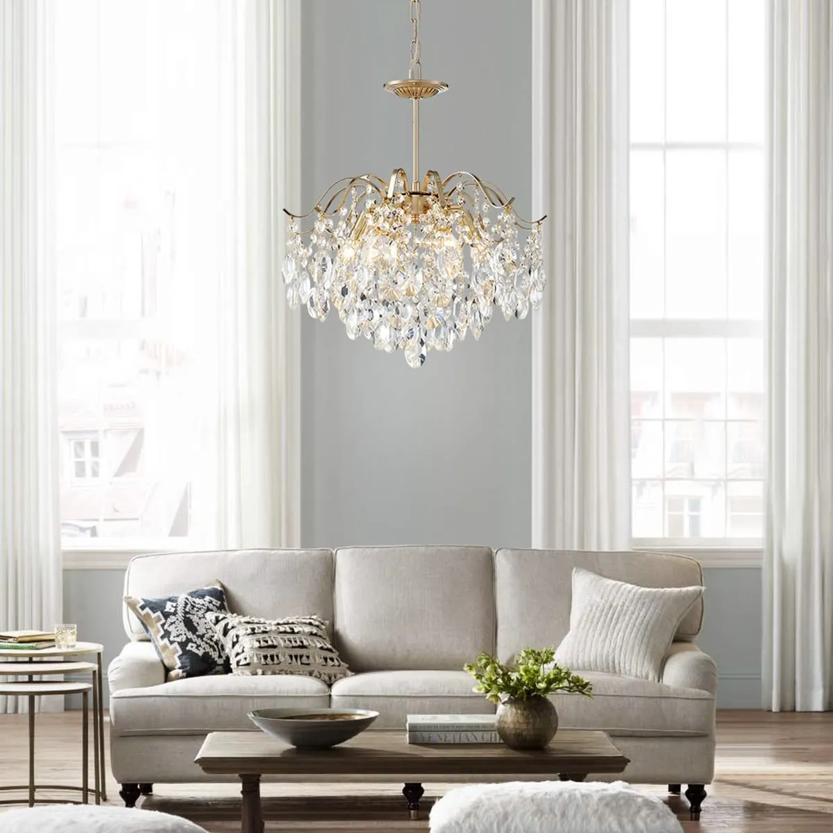 Crystal Chandelier, Raindrop Modern Pendant 6-Lights