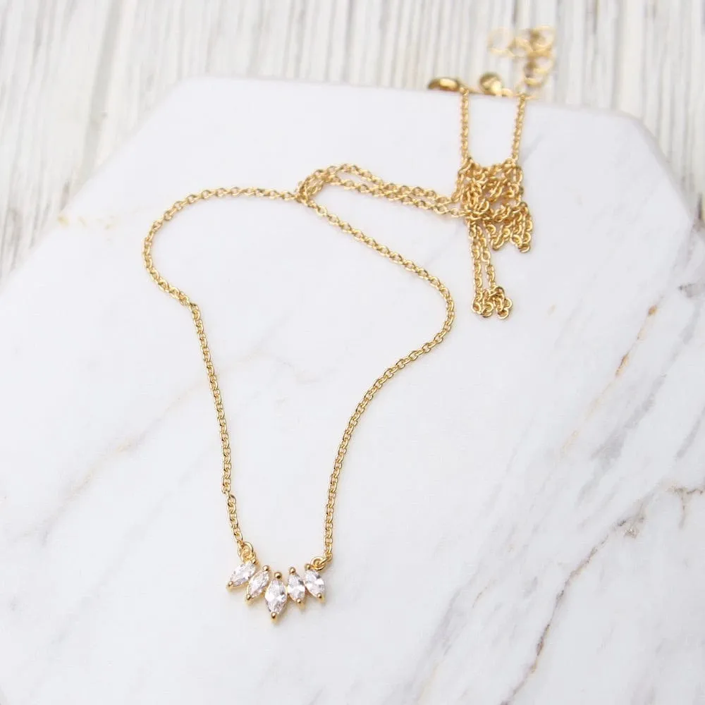 Curve of Marquise Cubic Zirconia Necklace - Gold Vermeil