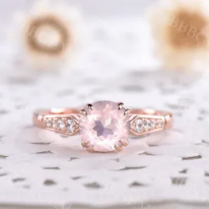 Dainty Round Cut Rose Quartz Engagement Ring 1.2CT Rose Gold