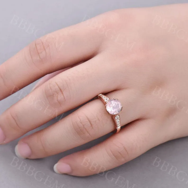 Dainty Round Cut Rose Quartz Engagement Ring 1.2CT Rose Gold