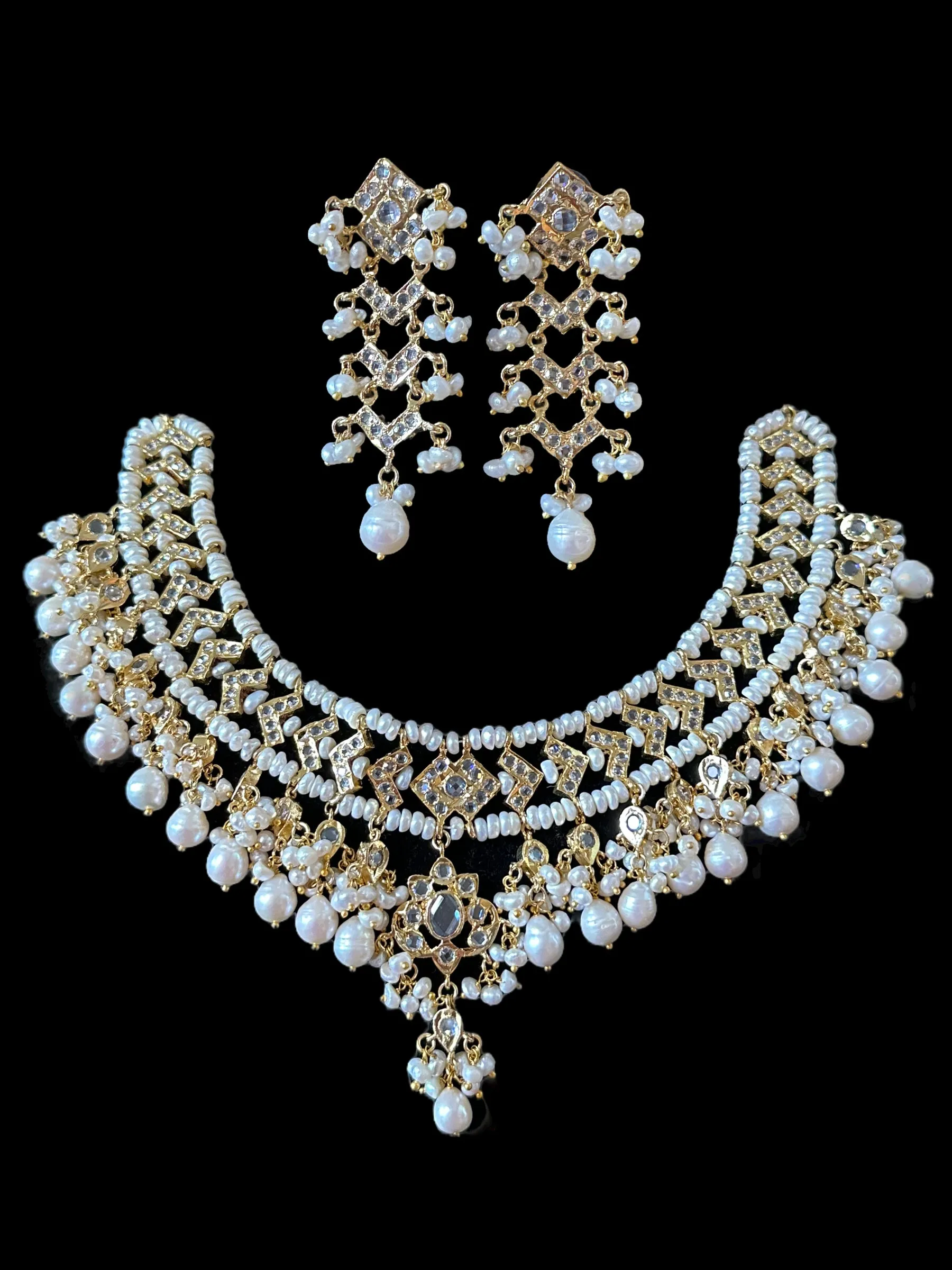 DNS30 Jennine gold plated hyderabadi fresh water pearl necklace set ( READY TO SHIP )