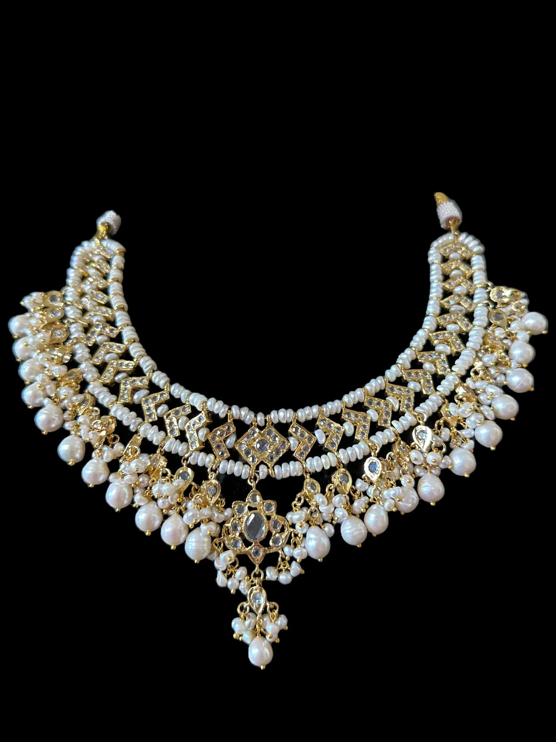 DNS30 Jennine gold plated hyderabadi fresh water pearl necklace set ( READY TO SHIP )